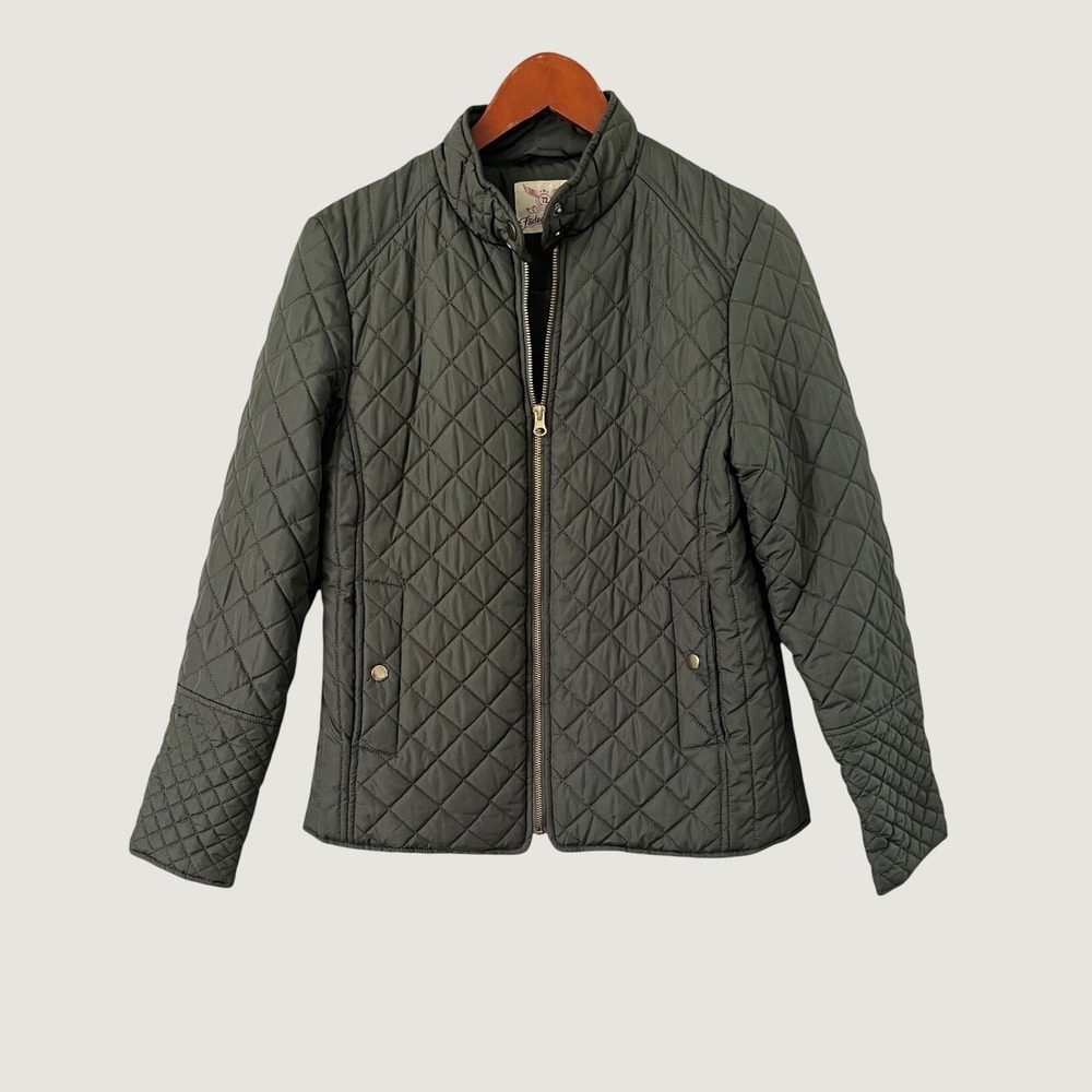 Faded Glory Womens Quilted Puffer Jacket Olive Green Sea Turtle Small 4-6 Zip Up